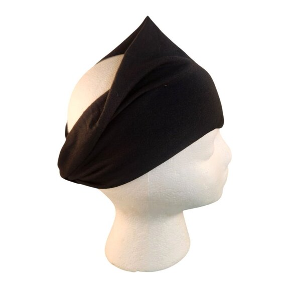 Black Knit Headwrap Hairband Soft Stretchy Headband Fabric Unisex Sweatband - Picture 3 of 8